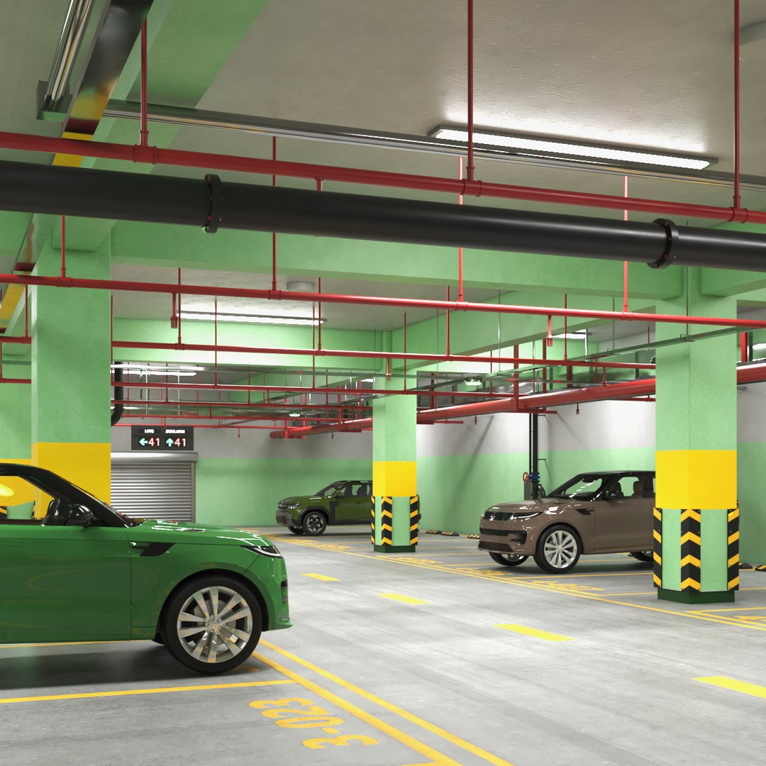 Underground Parking Filled Simplified Cars 3D model preview