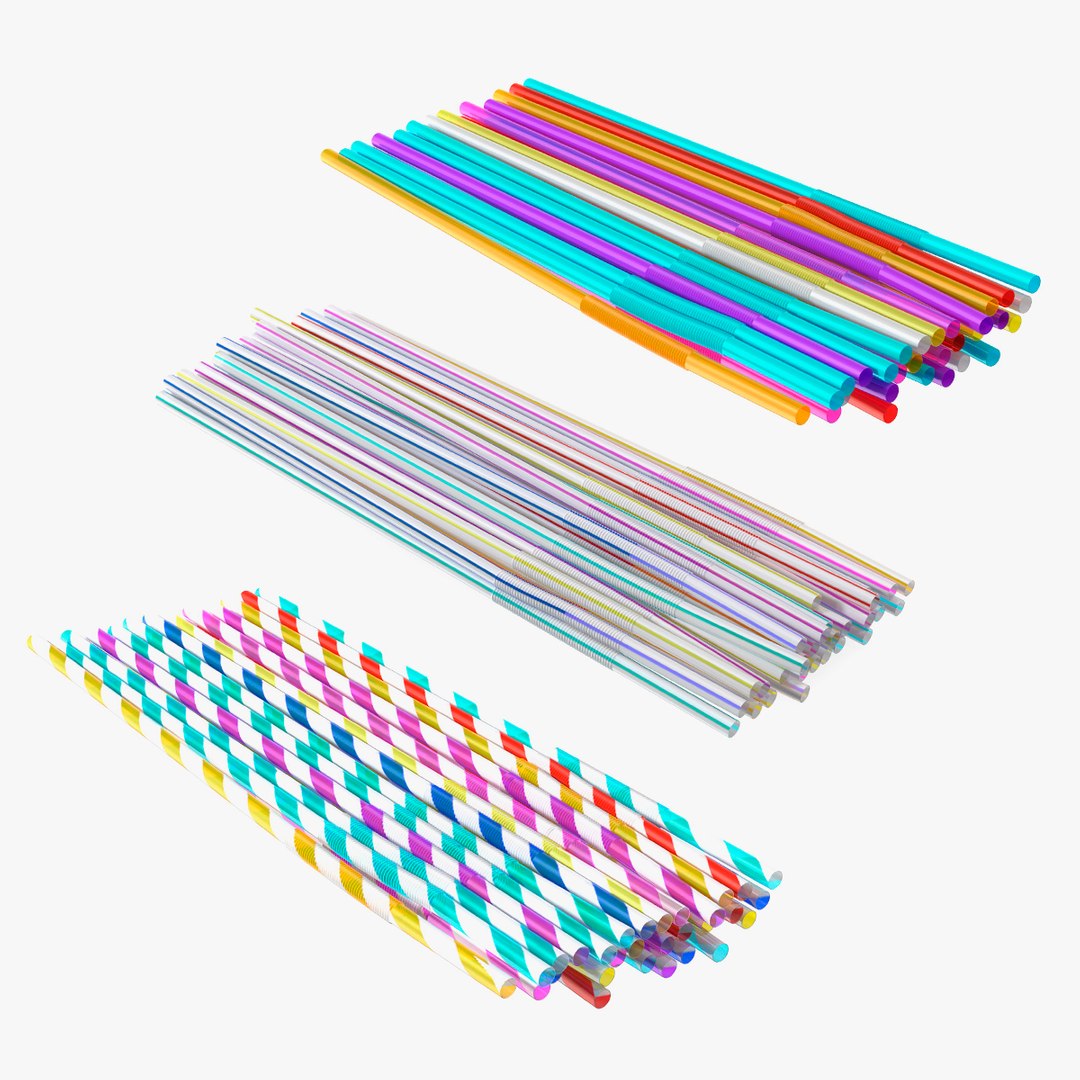 Piles of Striped Drinking Straws Collection 3D model preview