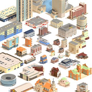 pack buildings cartoon 3D model