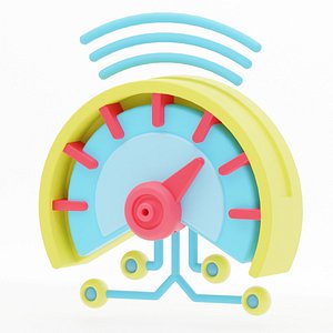 3D Internet speed test icon on computer network represented by dashboard model