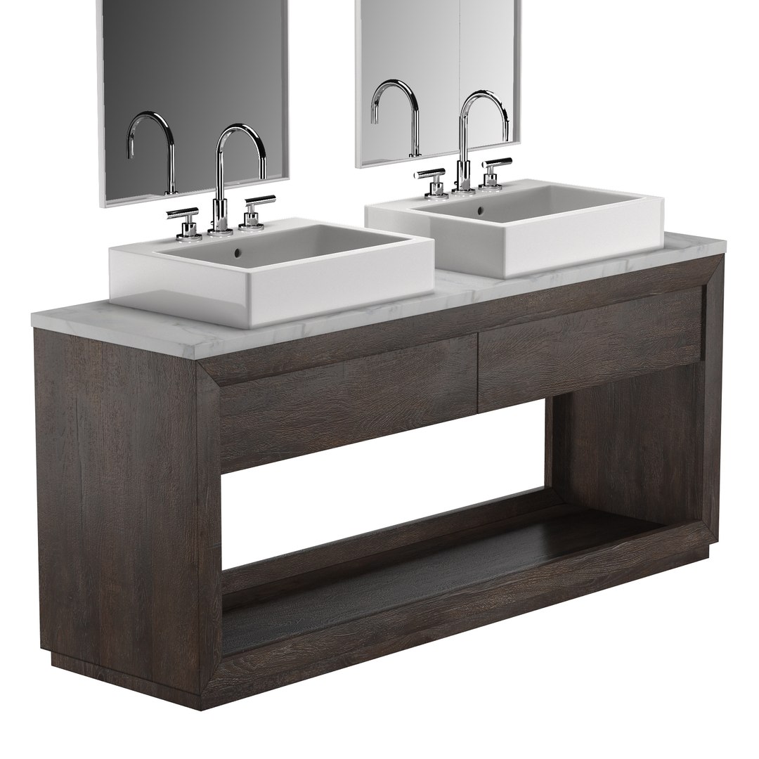 3D RECLAIMED OAK DOUBLE WASHSTAND Brown - TurboSquid 1898259