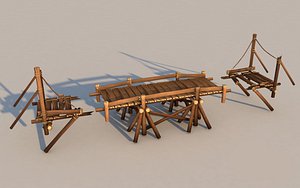 medieval wooden bridge broken 3D model