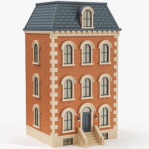 Cartoonish Classic Apartment Building Low Poly 3D Model 04