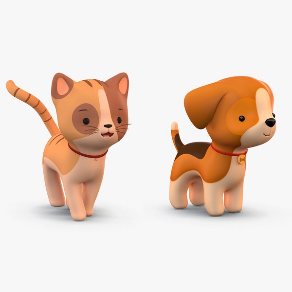 3D model cute cartoon dog cat - TurboSquid 1351428