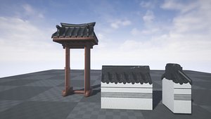 Korean Joseon Era Common House Gate and Wall model