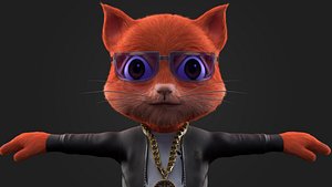 3D Stylized Hip-Hop Cat Character Fur PBR Textures