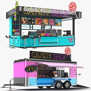 Two Detailed Candy Shops Kiosk And Truck