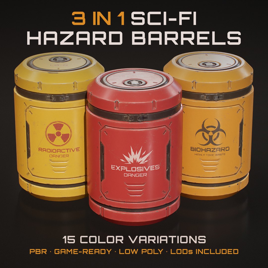 Sci-Fi Barrel Pack - Explosive Biohazard Radioactive - LODs 3D Model ...