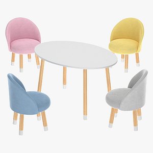 3D model Set of childrens furniture from soft chairs and an oval table