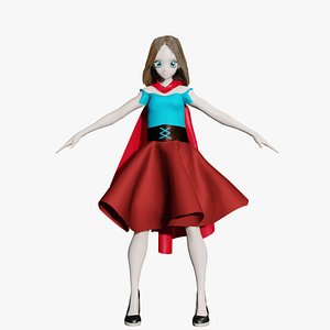 Anime Mage Girl Beautiful 3D Character for Games and Cartoons