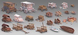 Ancient carriages chariots carts wooden carts wooden boats unicycles baggage stables