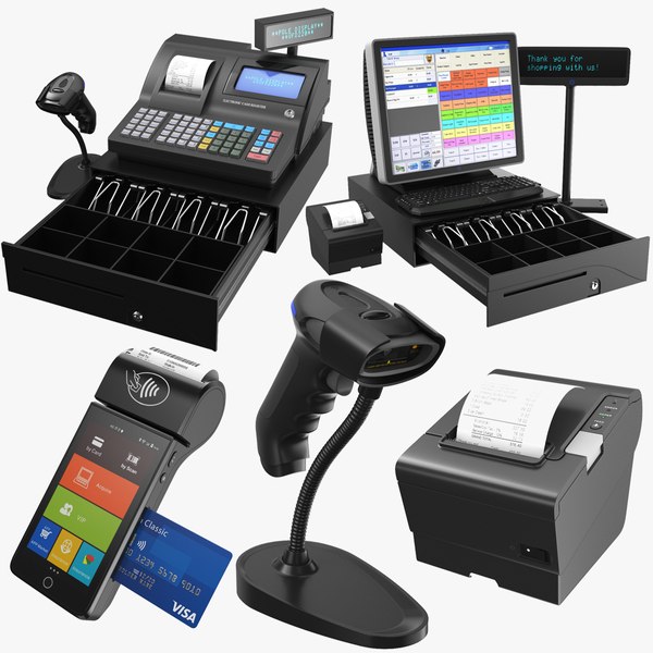 3D Two Cash Registers With All Payment Machines model