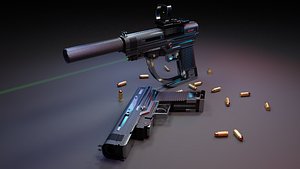 Handgun With Suppressor and Red Dot Sight