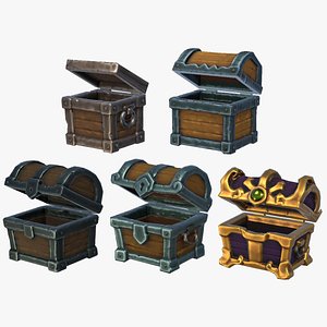 3D model Stylized Fantasy RPG Chests Crates Storage Containers Treasure Boxes