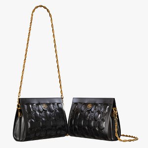 3D GG matelasse leather shoulder bag Black