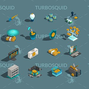 Low Poly Cryptocurrency Blockchain Isometric Pack 01