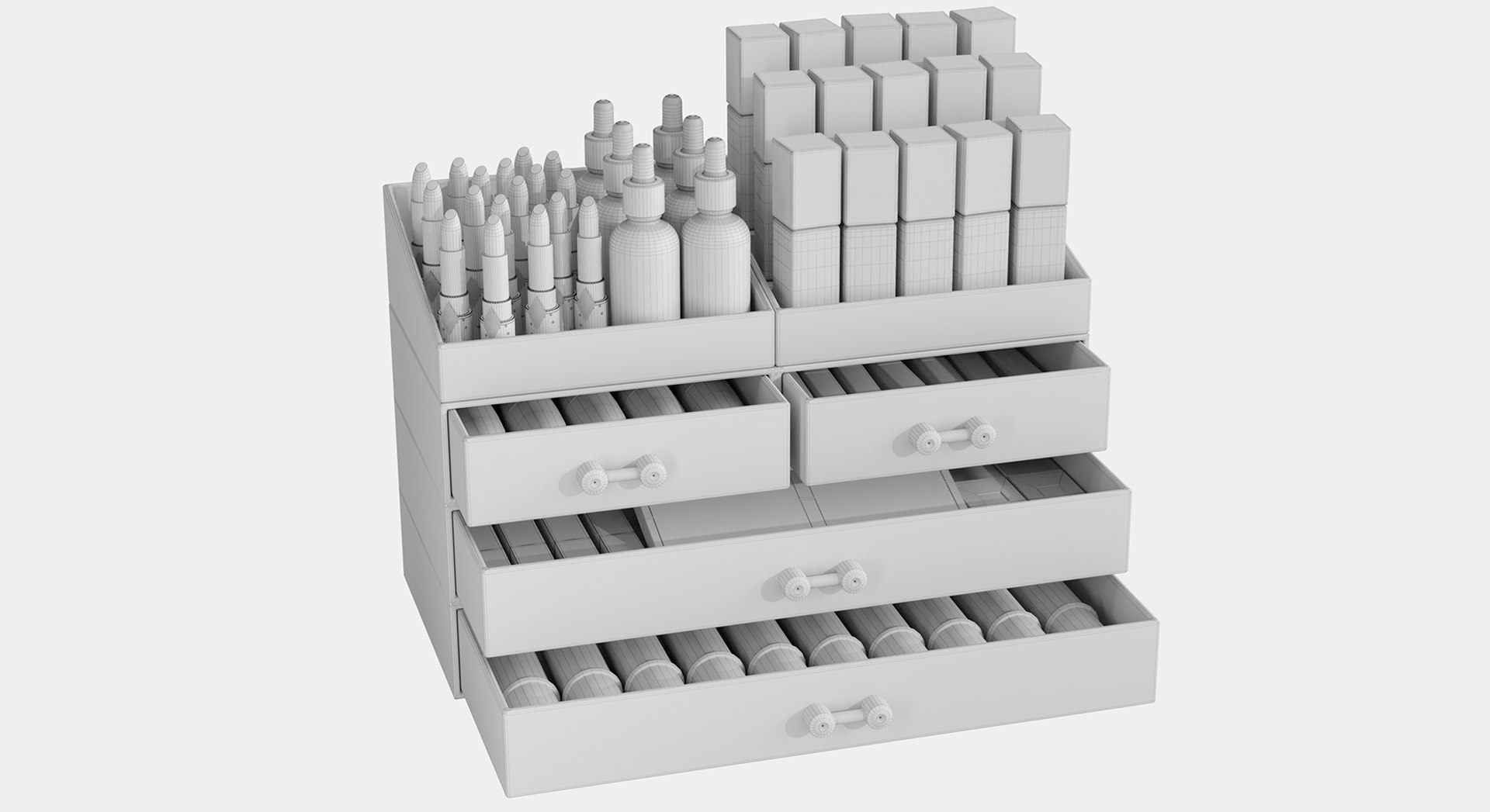 3D Set of cosmetics for make-up in a beauty salon or store model ...