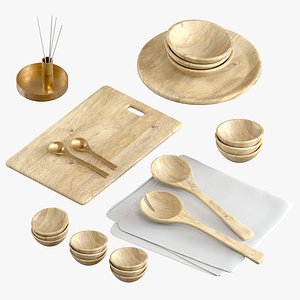 SET OF light MANGO WOOD SALAD SERVERS accessories