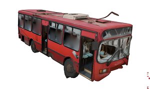 Abandoned bus in ruins 3D