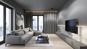 Industrial interior scene kitchen living room model