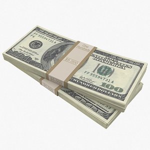 100 dollar bills stack 3D model