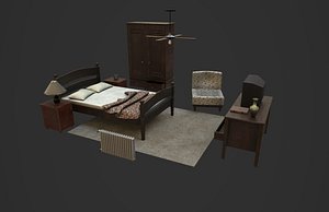 bedroom furniture bed closet 3D model