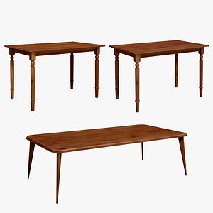 Realistic Dining Table With Wooden Coffee Table