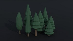Low-poly Cartoon conifers tree Polygonal Style 3D model