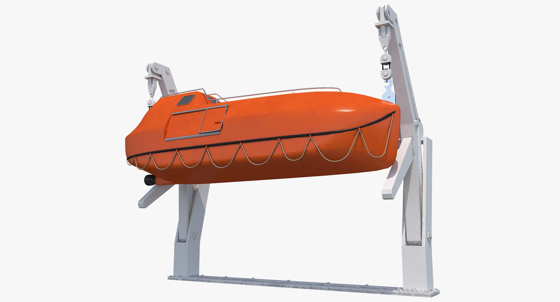 Red Lifeboat on Crane 3D model preview