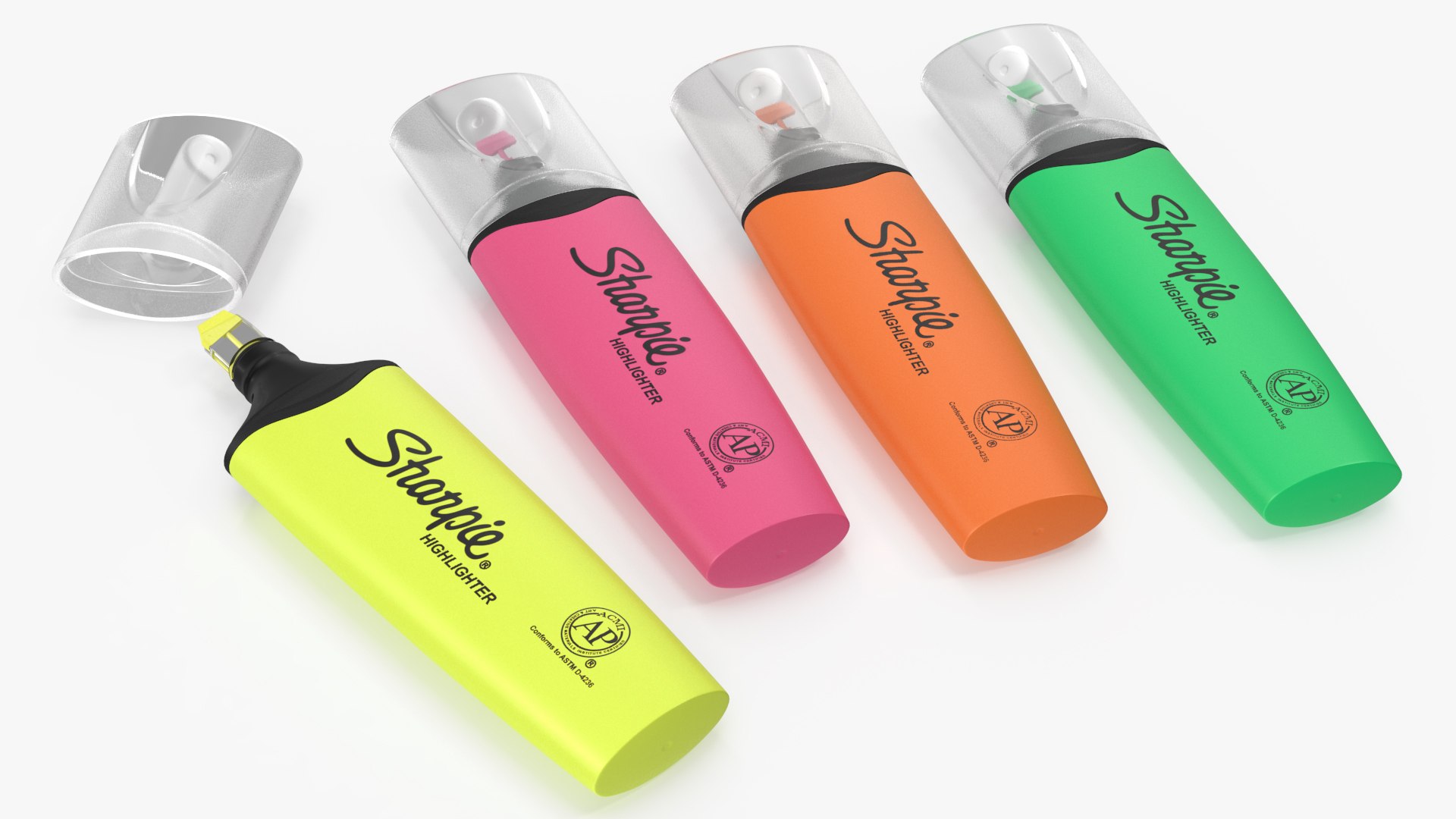 4 Sharpie Highlighter Markers 3D model preview