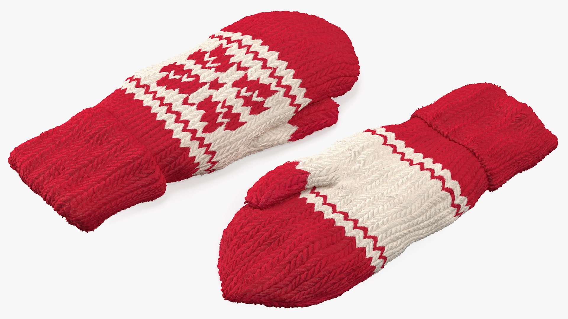 Knitted Red Wool Mittens 3D model preview