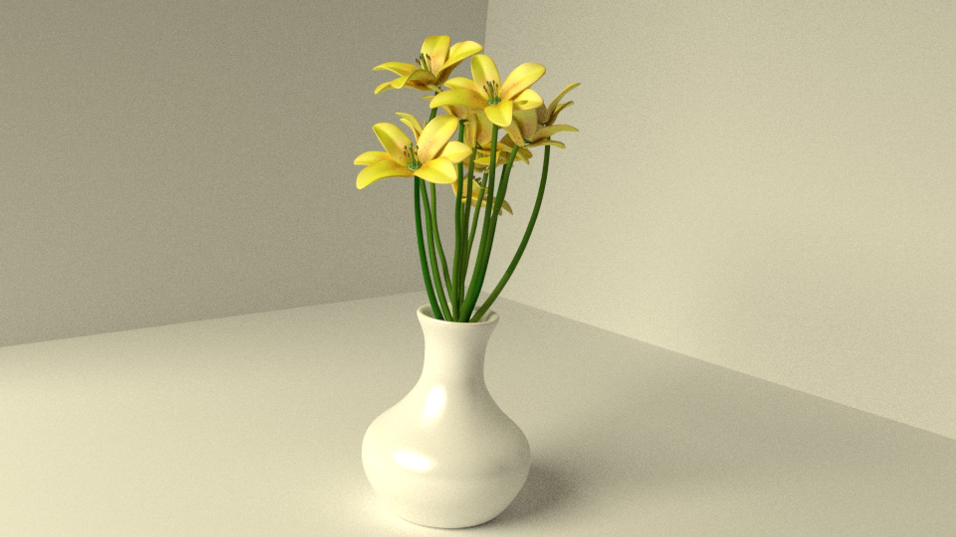 3d model yellow lilies vase flowers