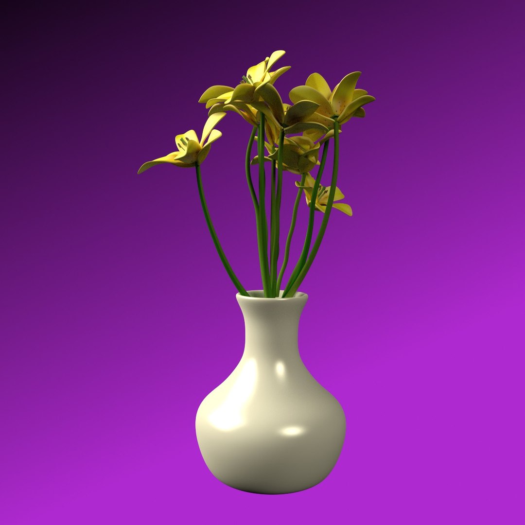 3d model yellow lilies vase flowers