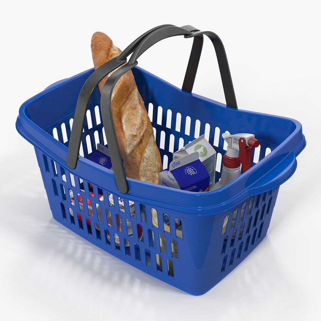 Shopping Plastic Basket with Goods 3D Model 3D model preview
