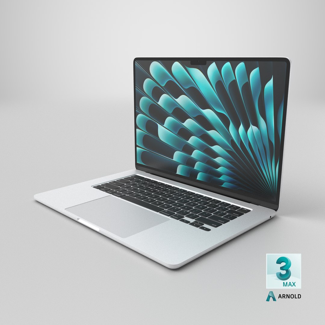 3D MacBook Air 15inch Silver https://p.turbosquid.com/ts-thumb/pi/fOu8dU/sJ/stemcell_max_arnold_render/png/1705911407/1920x1080/fit_q87/7be58d37db5e2e4b979800a5b0ed435191d57d60/stemcell_max_arnold_render.jpg
