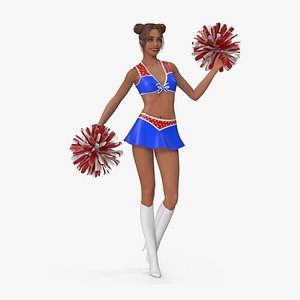 European Woman Dancer with Pompoms Rigged for Maya 3D
