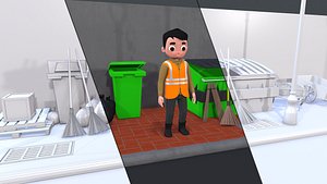 Low Poly Community Helper Sweeper - Male 3D model