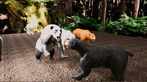 Game Ready Bear Collection Rigged Panda Polar Brown Black  Stylized Bonus model