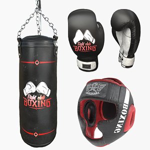Boxing Collection 3 in 1 - Punching Bag  Boxing Gloves Boxing Headgear 3D model