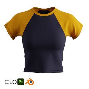 Female Raglan Sleeve Crop T-Shirt 3D model