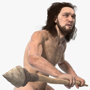 Cromagnon Man Holding Spear Fur model