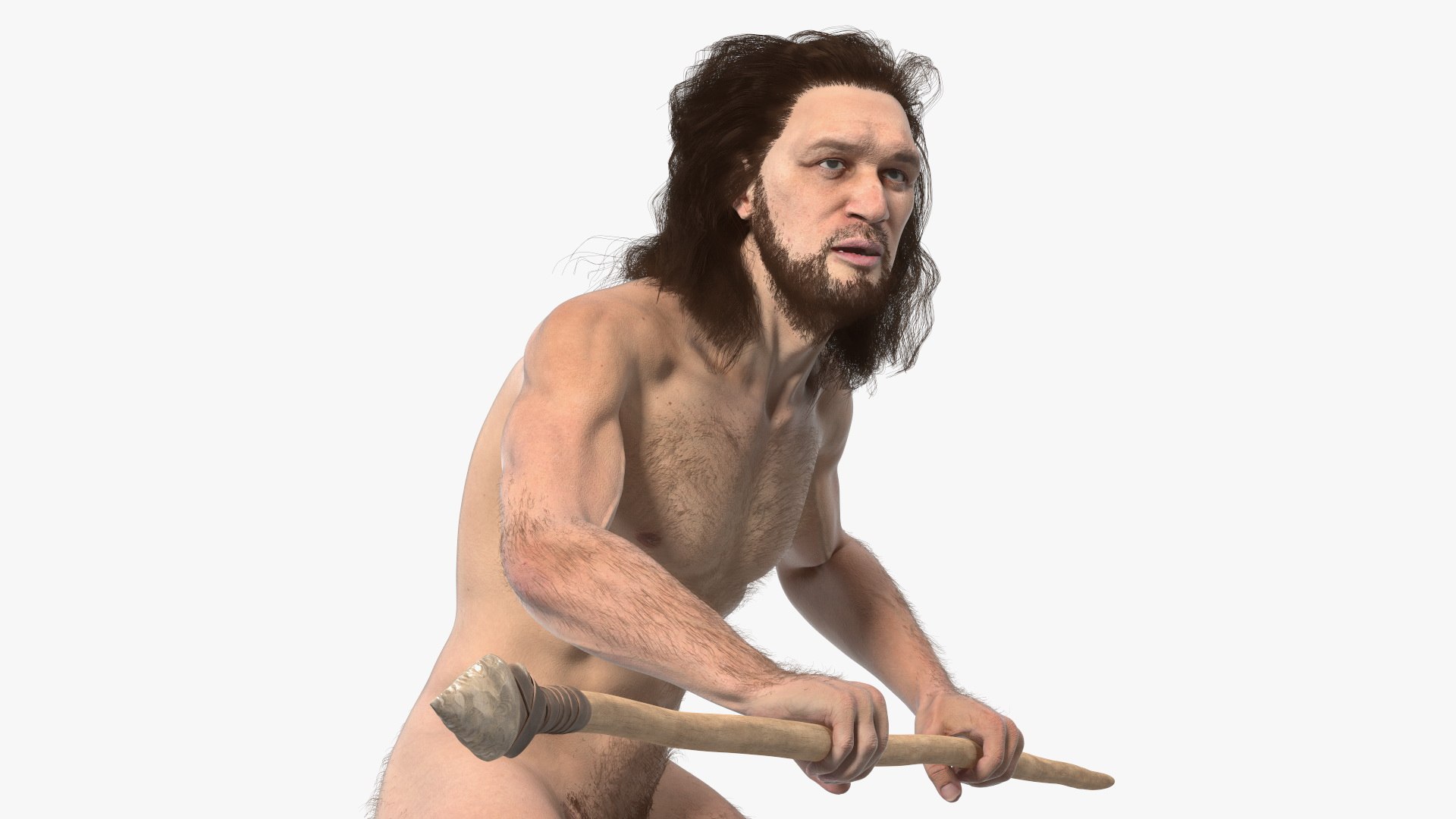 Cromagnon Man Holding Spear Fur 3D model preview