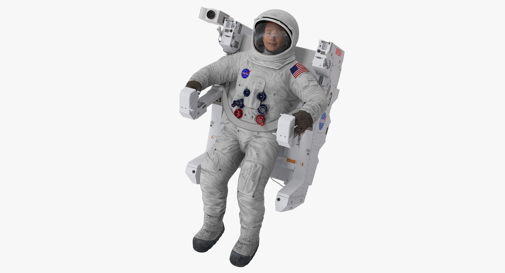 Astronaut in Spacesuit A7L with Manned Maneuvering Unit Rigged for Maya 3D Model preview