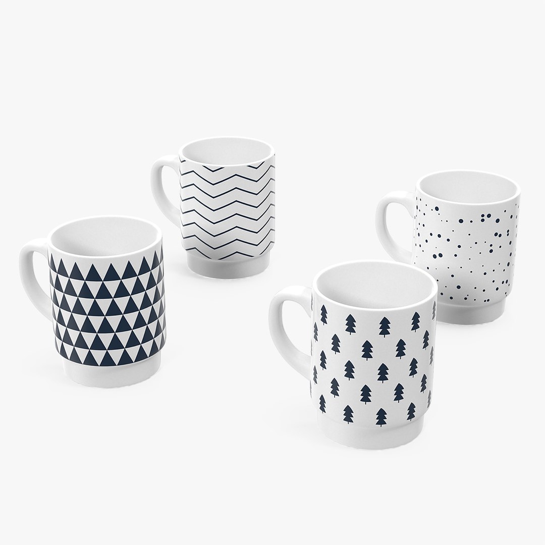 Simple Pattern Mug Set 3D model preview