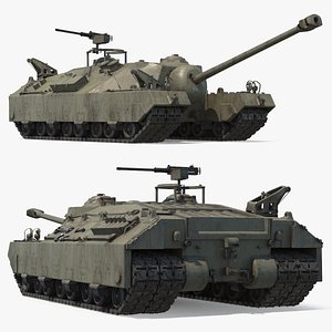 3D model T28 WWII Tracked Tank Used Green Rigged