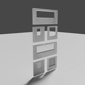 3D model Set of concrete walls or partitions with windows
