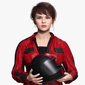 Realistic Biker Model with Helmet and Racing Gear