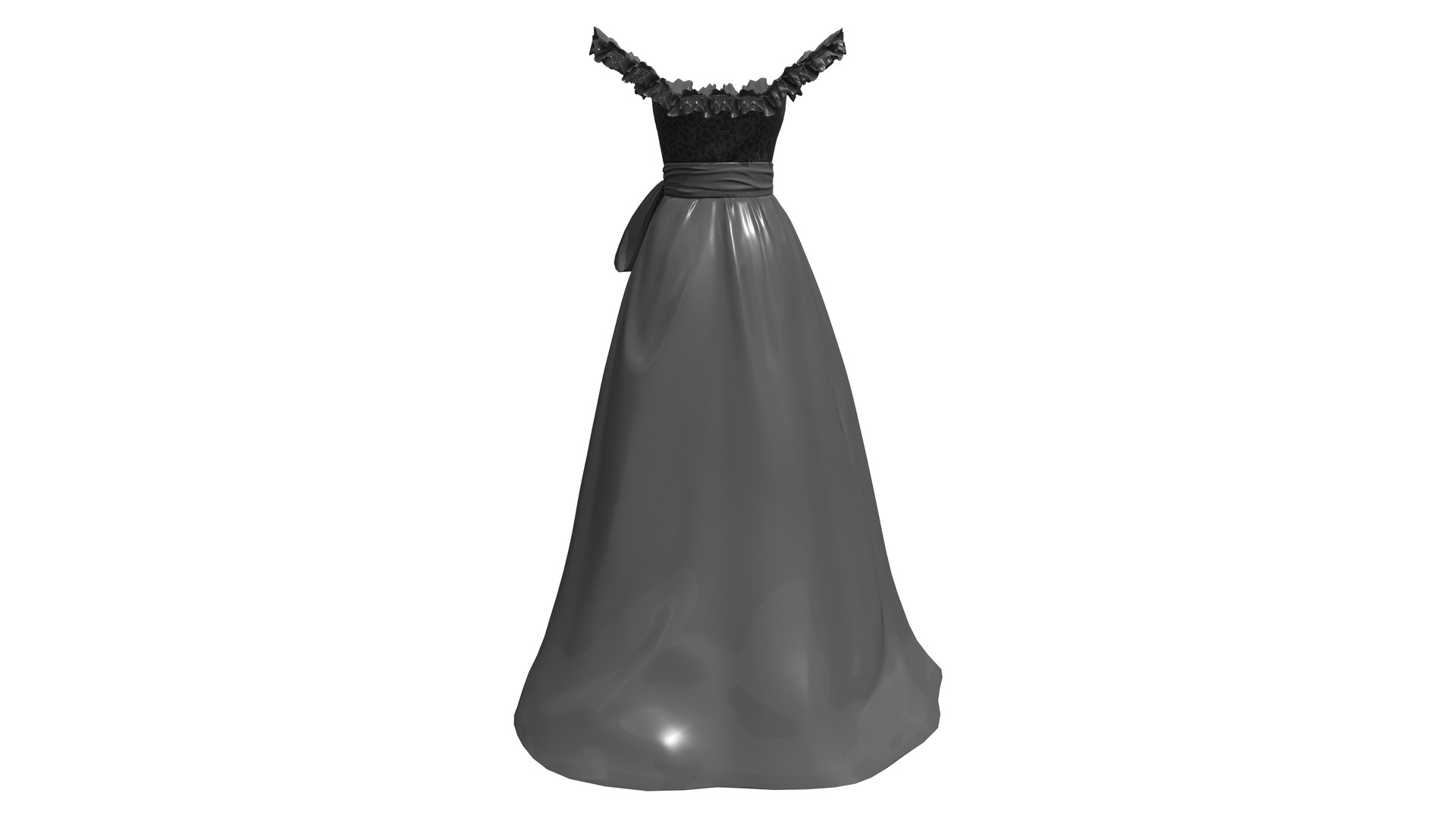 3D Ruffled Off Shoulder Long Black Gown - TurboSquid 1920272