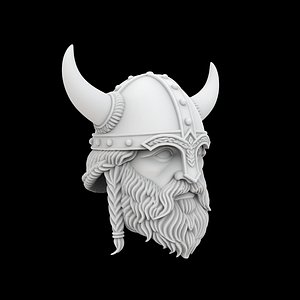 Viking Horned Helmet with Beard and Braids 3D model