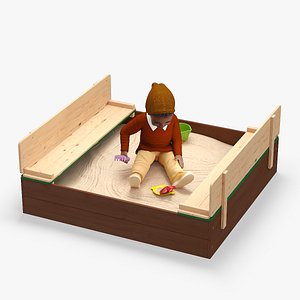 Black Skinned Toddler Boy in Sandpit Rigged